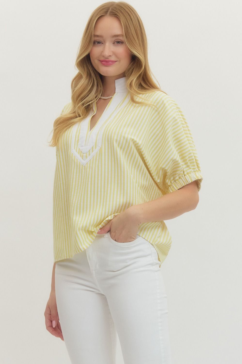 ENTRO INC Women's Top YELLOW / S Striped Short Dolman Sleeve Top T27620