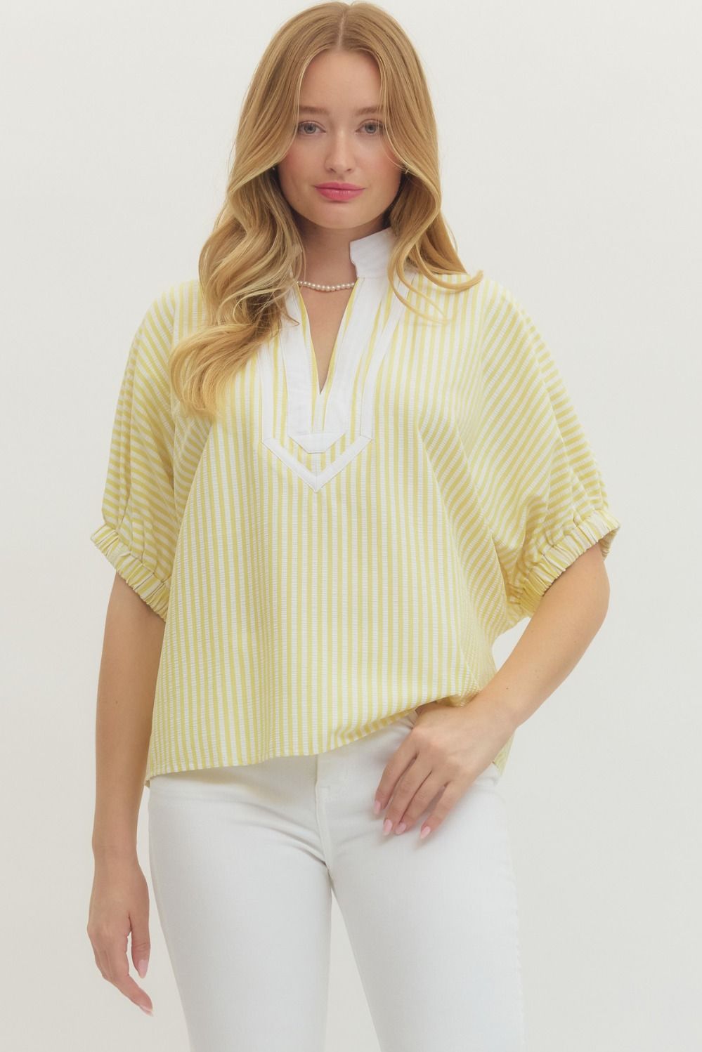 ENTRO INC Women's Top YELLOW / S Striped Short Dolman Sleeve Top T27620