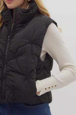 ENTRO INC Women's Vest High Neck Sleeveless Zip-Front Quilted Puffer Vest