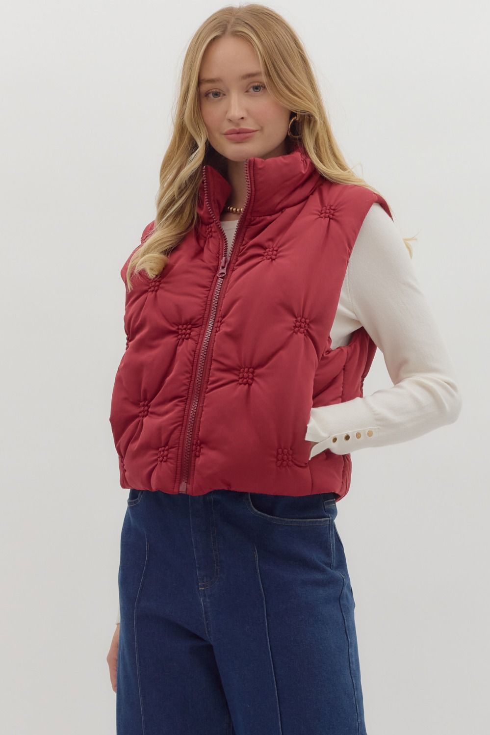 ENTRO INC Women's Vest High Neck Sleeveless Zip-Front Quilted Puffer Vest