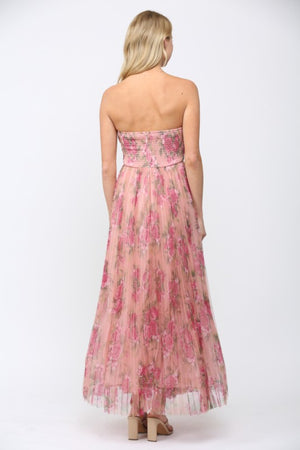 FATE BY LFD Women's Dresses Floral Print Mesh Pleated Maxi Dress