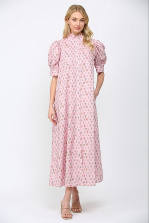 FATE BY LFD Women's Dresses Floral Ruffled Mock Neck Button Down Maxi Dress
