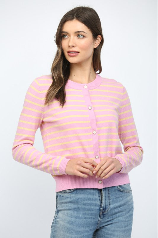 FATE BY LFD Women's Sweaters Stripe Button Closure Cardigan