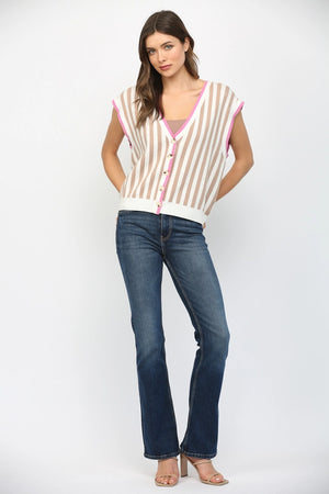 FATE BY LFD Women's Sweaters Stripe Pattern V-Neckline Sweater Vest