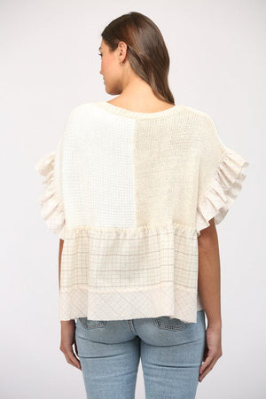 FATE BY LFD Women's Top Patchwork Flutter Sleeve Sweater || David's Clothing