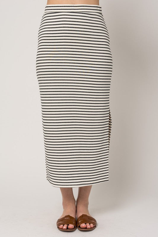 Gilli Clothing Women's Skirts Waist Elastic Band With Side Slit Stripe Skirt || David's Clothing