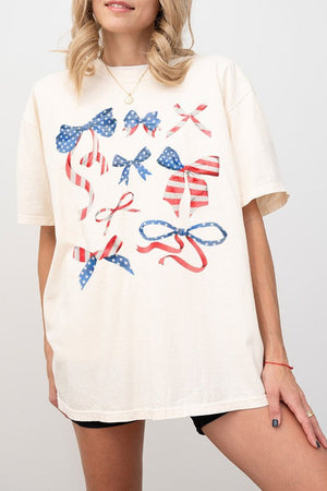 GOLDEN ROSE Women's Tee American Flag Coquette Bow Comfort Colors Tee || David's Clothing