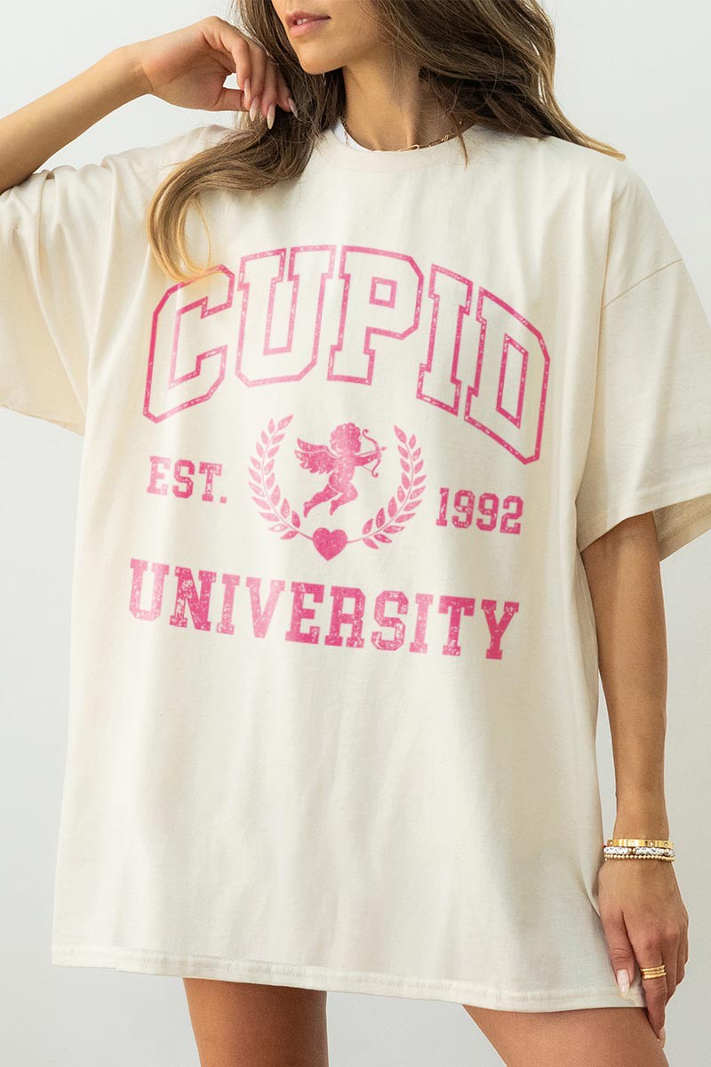 GOLDEN ROSE Women's Tee Cupid University Valentine Comfort Colors || David's Clothing