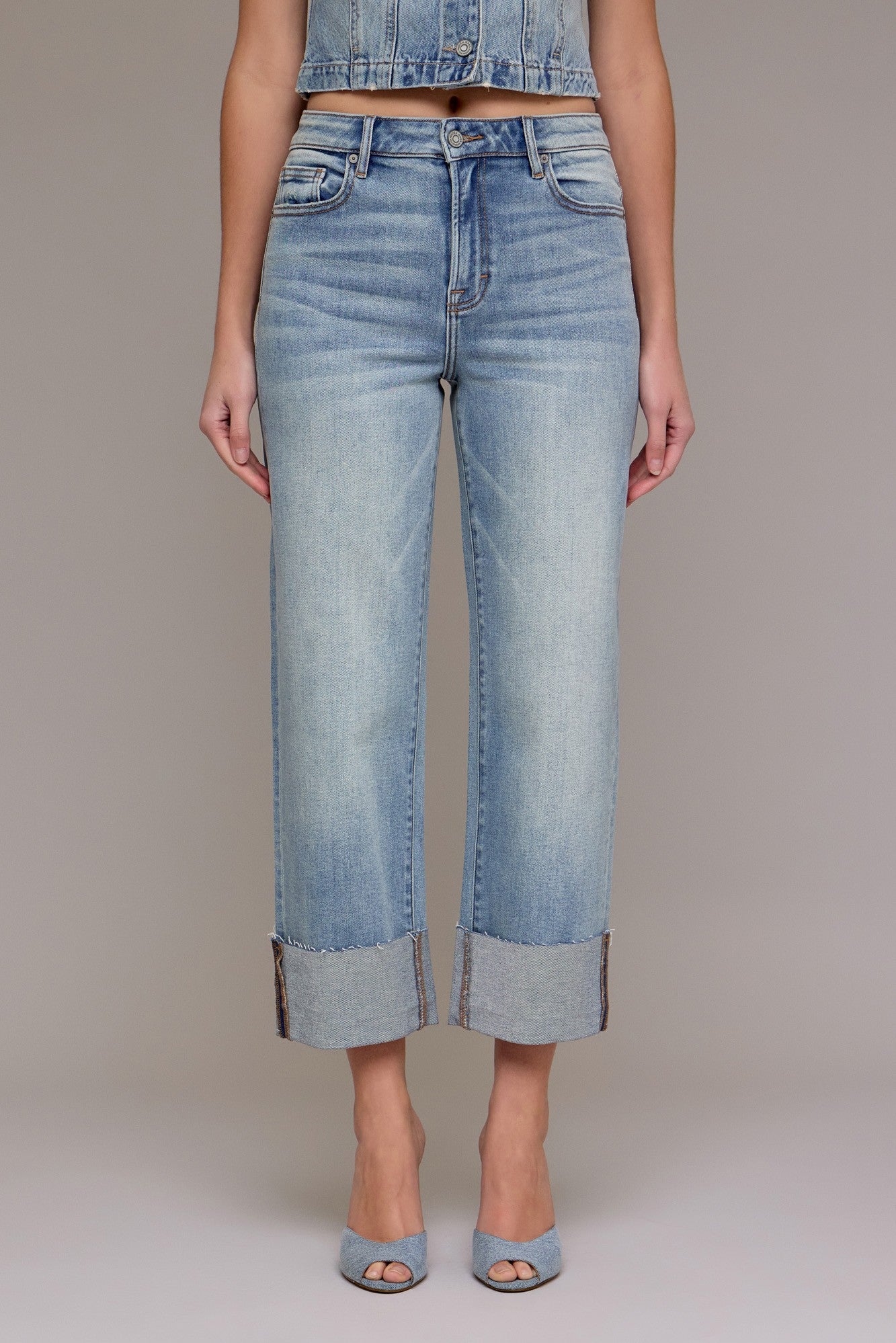 HIDDEN JEANS Women's Jeans Hidden Jeans Vintage Wash High Rise Cuffed Wide Straight