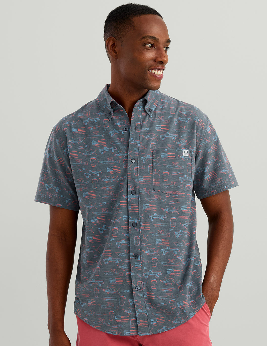 HUK FISHING Men's Sport Shirt SEA STORM AMERICANA / S Huk Kona Button-Down H1500192408