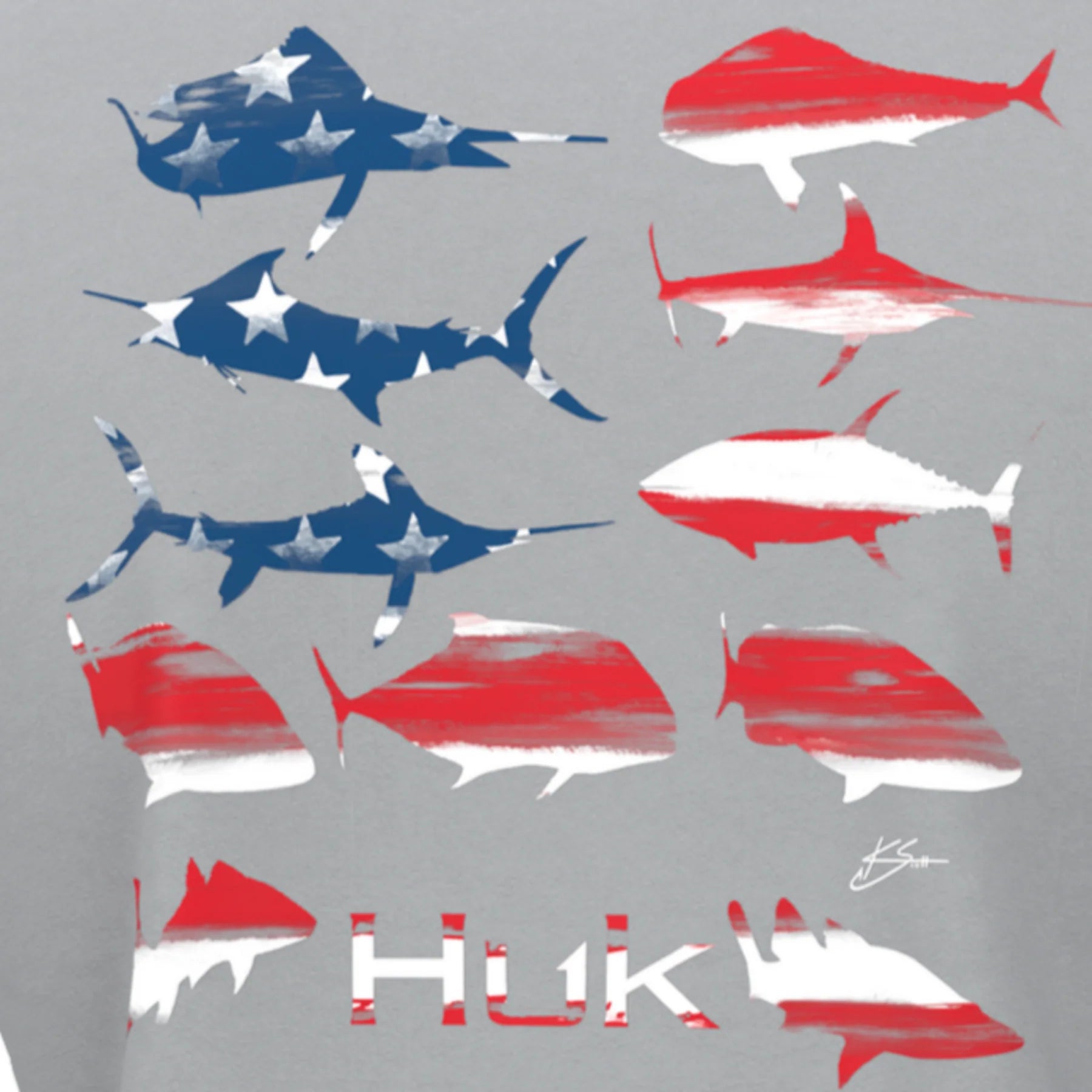 HUK FISHING Men's Tees HARBOR MIST / S Huk KC Flag Fish Tee || David's Clothing H1000415