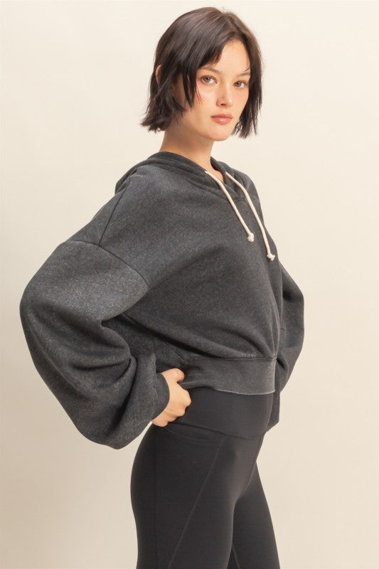 HYFVE INC. Women Jackets V-neck Drawstring Detail Long Sleeve Crop Hoodie