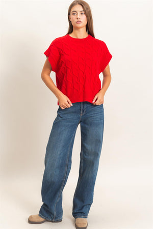 HYFVE INC. Women's Sweaters Cable Knit Cap Sleeve Sweater