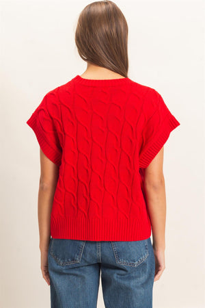 HYFVE INC. Women's Sweaters Cable Knit Cap Sleeve Sweater