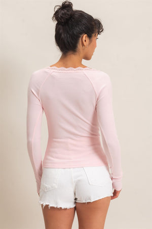 HYFVE INC. Women's Top Lace-trim Henley Top