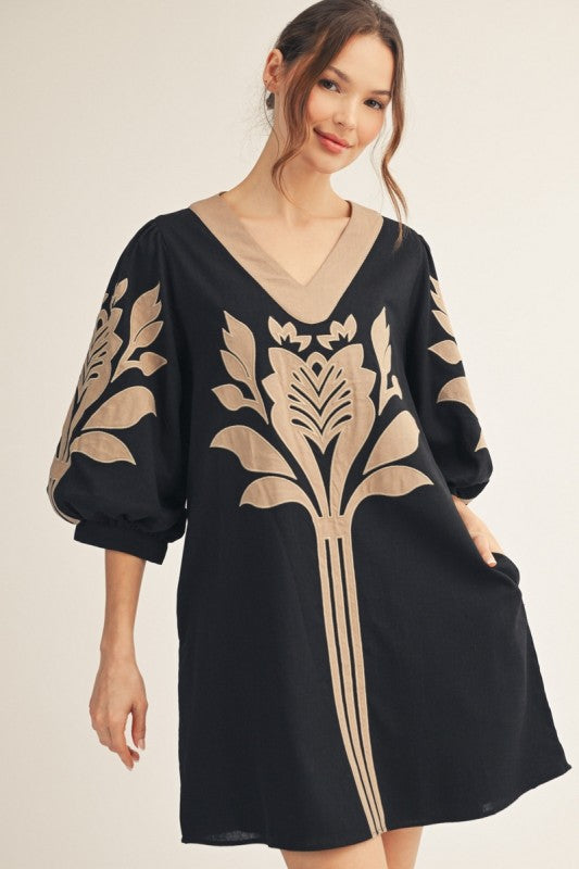 JODIFL Women's Dresses Baroque Floral Applique Shift Dress