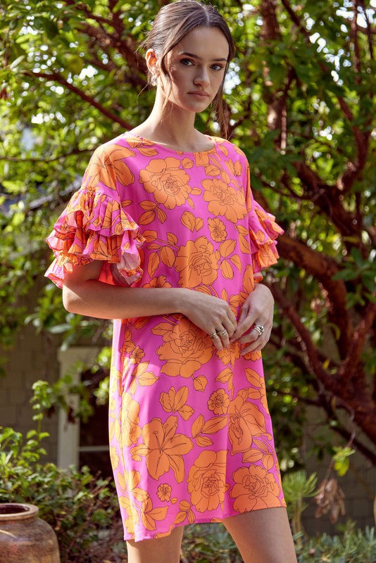 JODIFL Women's Dresses Floral Print Dress with Pockets || David's Clothing
