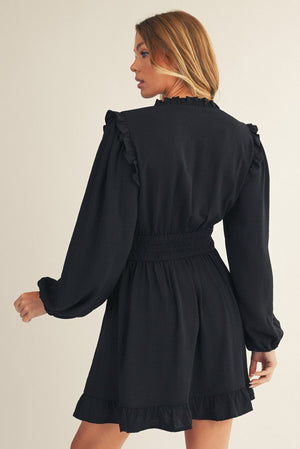 JODIFL Women's Dresses Ruffle Detail Front Pleated Solid Dress || David's Clothing