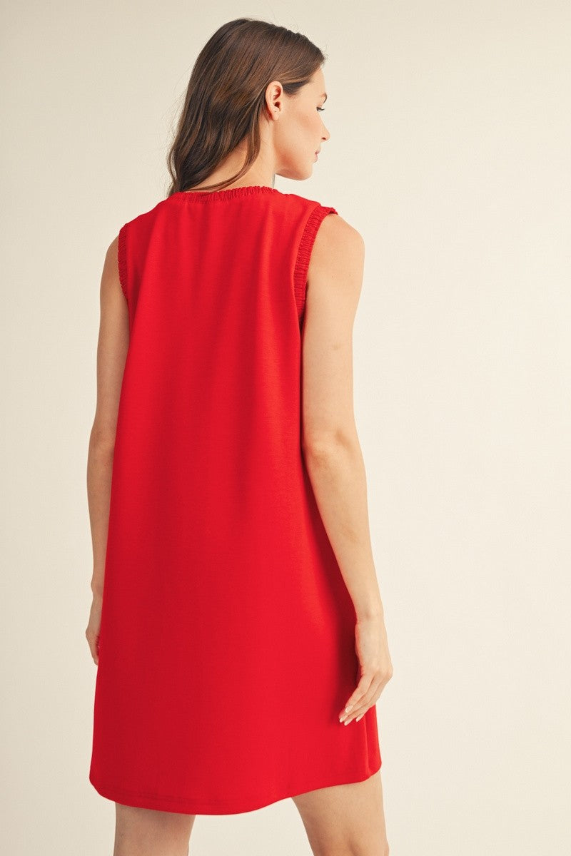 JODIFL Women's Dresses Smocking Edge Casual Solid Shift Dress