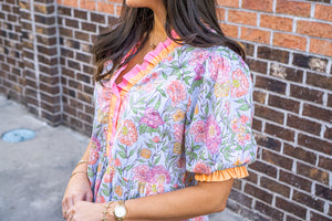 JODIFL Women's Dresses Solid Contrast Detail Tiered Floral Dress