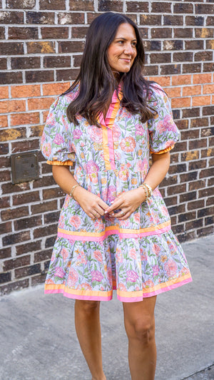 JODIFL Women's Dresses Solid Contrast Detail Tiered Floral Dress