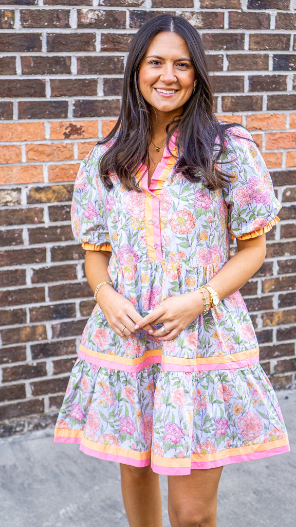 JODIFL Women's Dresses Solid Contrast Detail Tiered Floral Dress