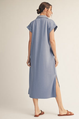 JODIFL Women's Dresses Stitch Detail Side Slit Hem Midi Dress