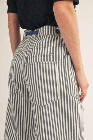 JODIFL Women's Pants Cotton Braid Drawstring Waist Stripe Barrel Pants