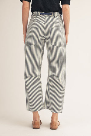 JODIFL Women's Pants Cotton Braid Drawstring Waist Stripe Barrel Pants