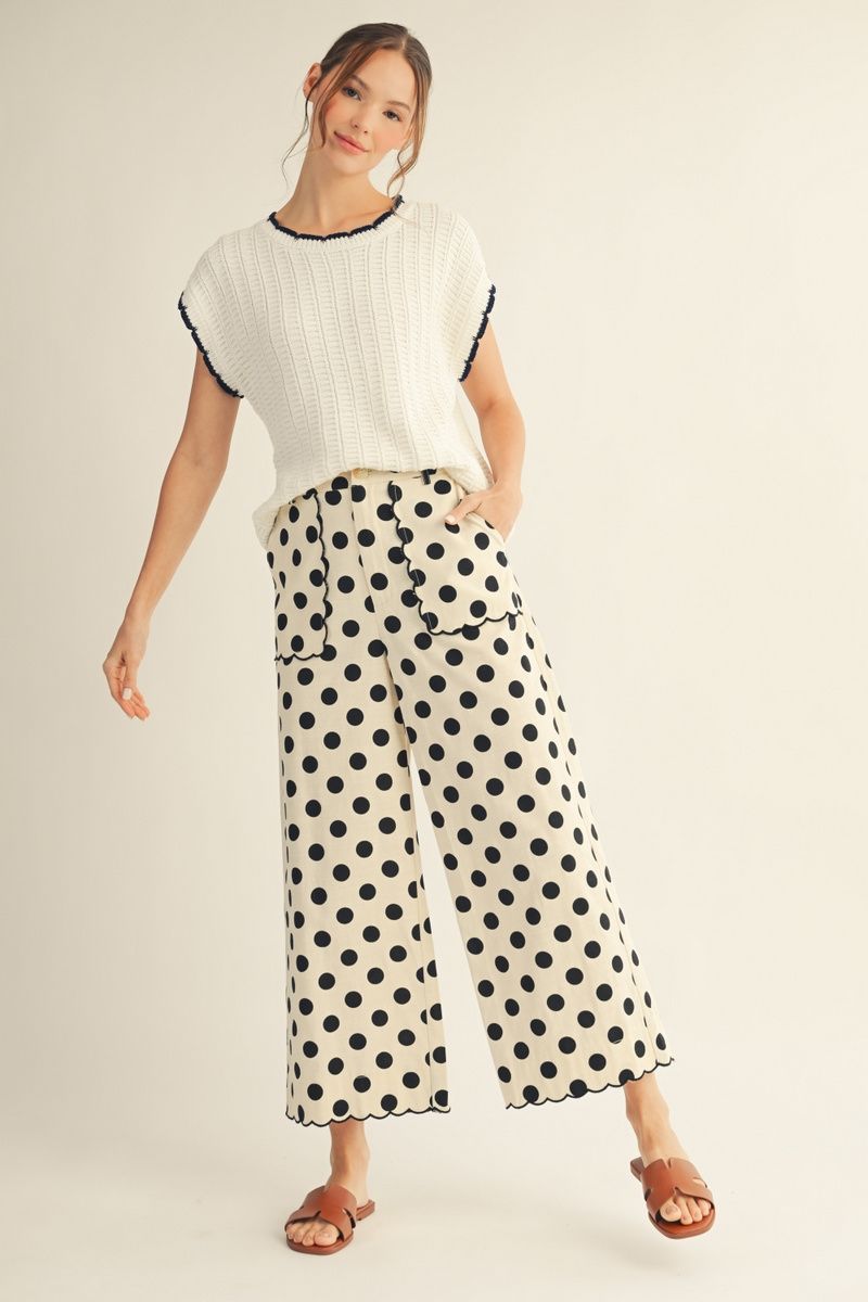 JODIFL Women's Pants High Waist Wide Leg Polka Dot Pants