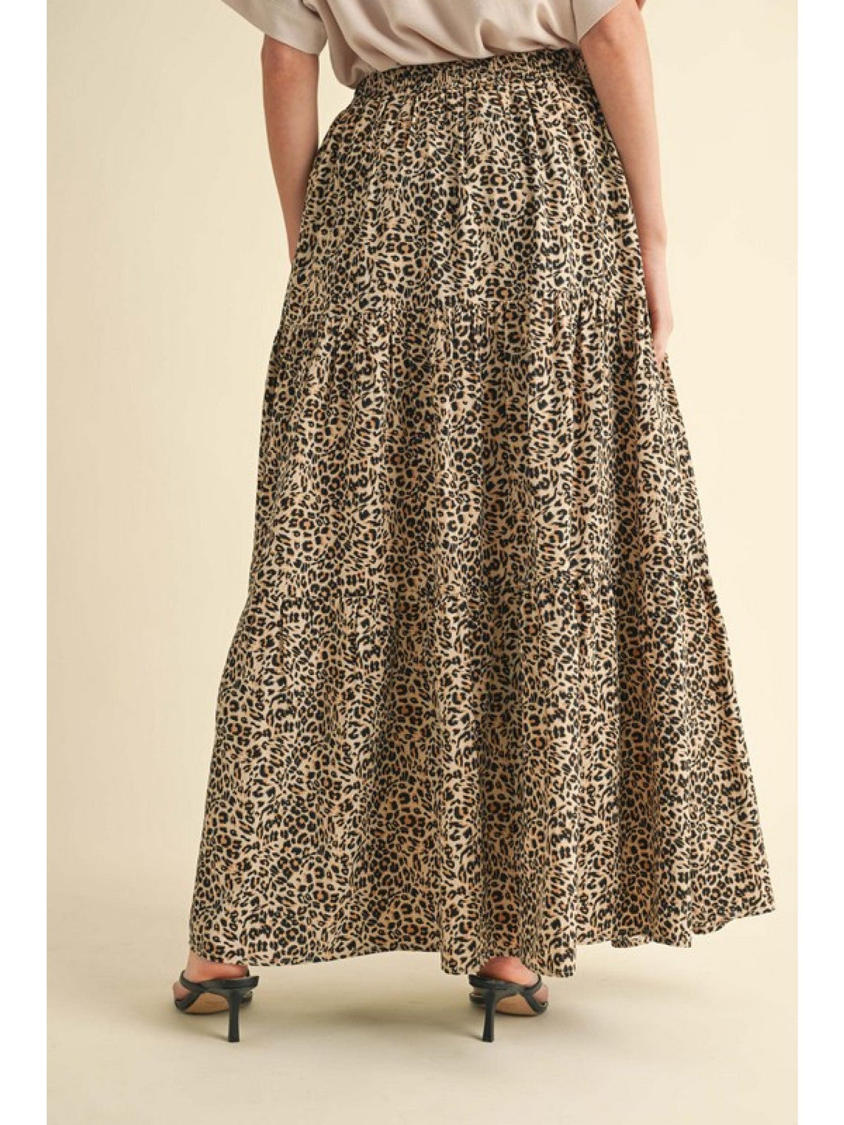 JODIFL Women's Skirts Leopard Full Skirt With Stretch-Band Waistline