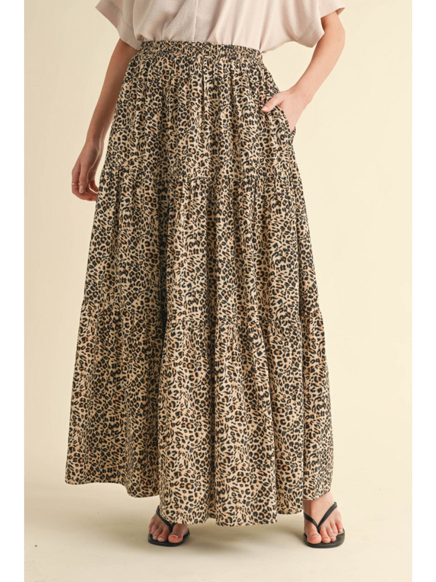 JODIFL Women's Skirts Leopard Full Skirt With Stretch-Band Waistline