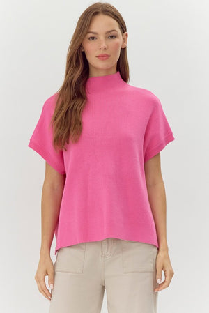 JODIFL Women's Sweaters BUBBLEGU / S Ribbed knit Short Dolman Sleeves Top || David's Clothing H11545