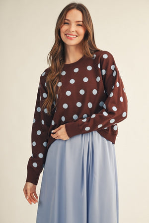 JODIFL Women's Sweaters Drop Shoulder Knot Detail Polka Dot Sweater Top