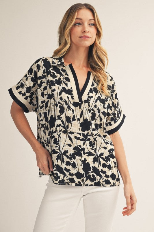 JODIFL Women's Top BLACK / S Drop Shoulder Tropical Floral Top G15577