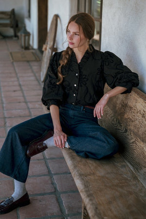 JODIFL Women's Top Button Down 3d Floral Top