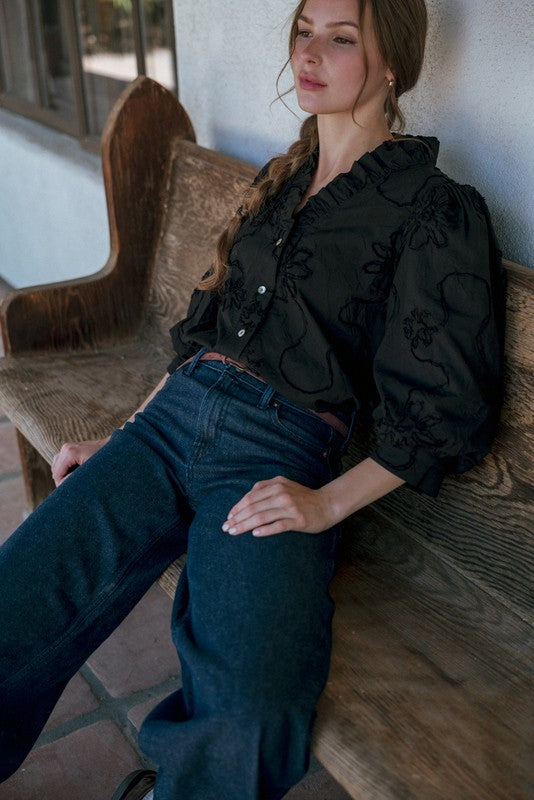 JODIFL Women's Top Button Down 3d Floral Top