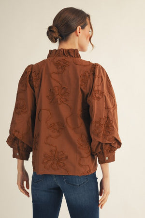 JODIFL Women's Top Button Down 3d Floral Top