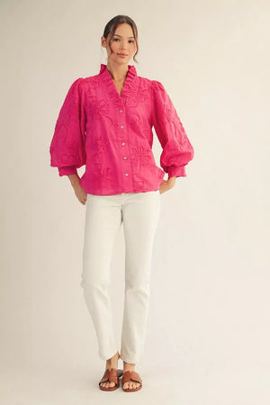 JODIFL Women's Top Button Down 3d Floral Top