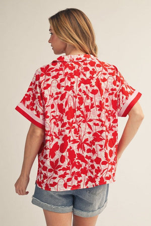 JODIFL Women's Top Drop Shoulder Tropical Floral Top