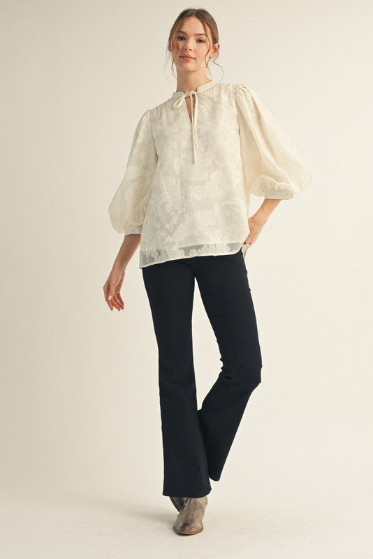 JODIFL Women's Top Floral Embroidered Peasant Top || David's Clothing