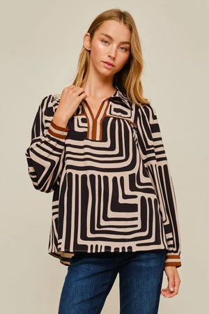 JODIFL Women's Top Geo Print Long Sleeve Top