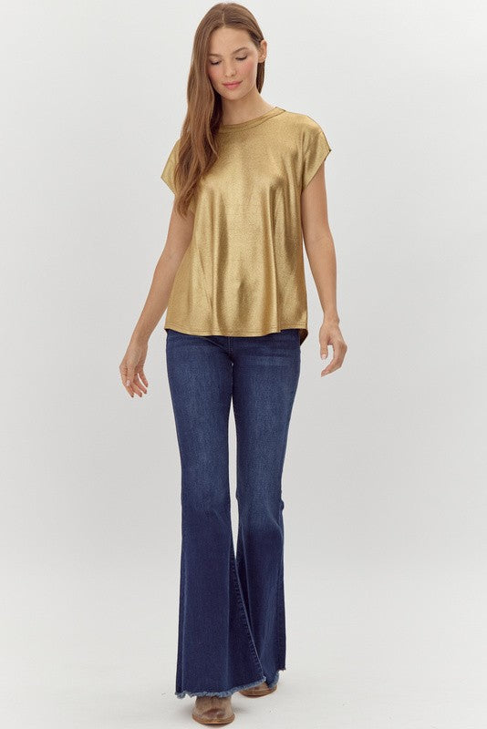 JODIFL Women's Top Laminated Jersey Short Sleeves Top