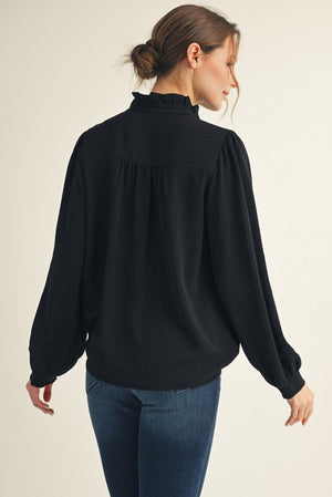 JODIFL Women's Top Ruffle Accent Texture Fabric Top