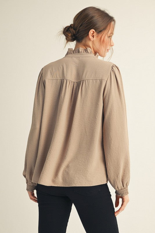 JODIFL Women's Top TOAST / S Ruffle Accent Texture Fabric Top G14772