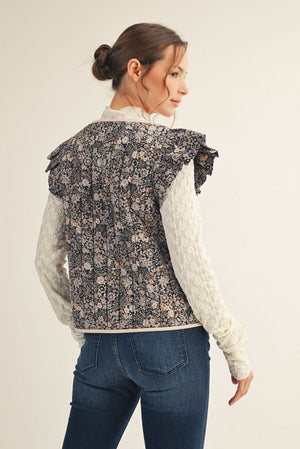 JODIFL Women's Top Ruffle Cap Sleeves Floral Quilted Vest
