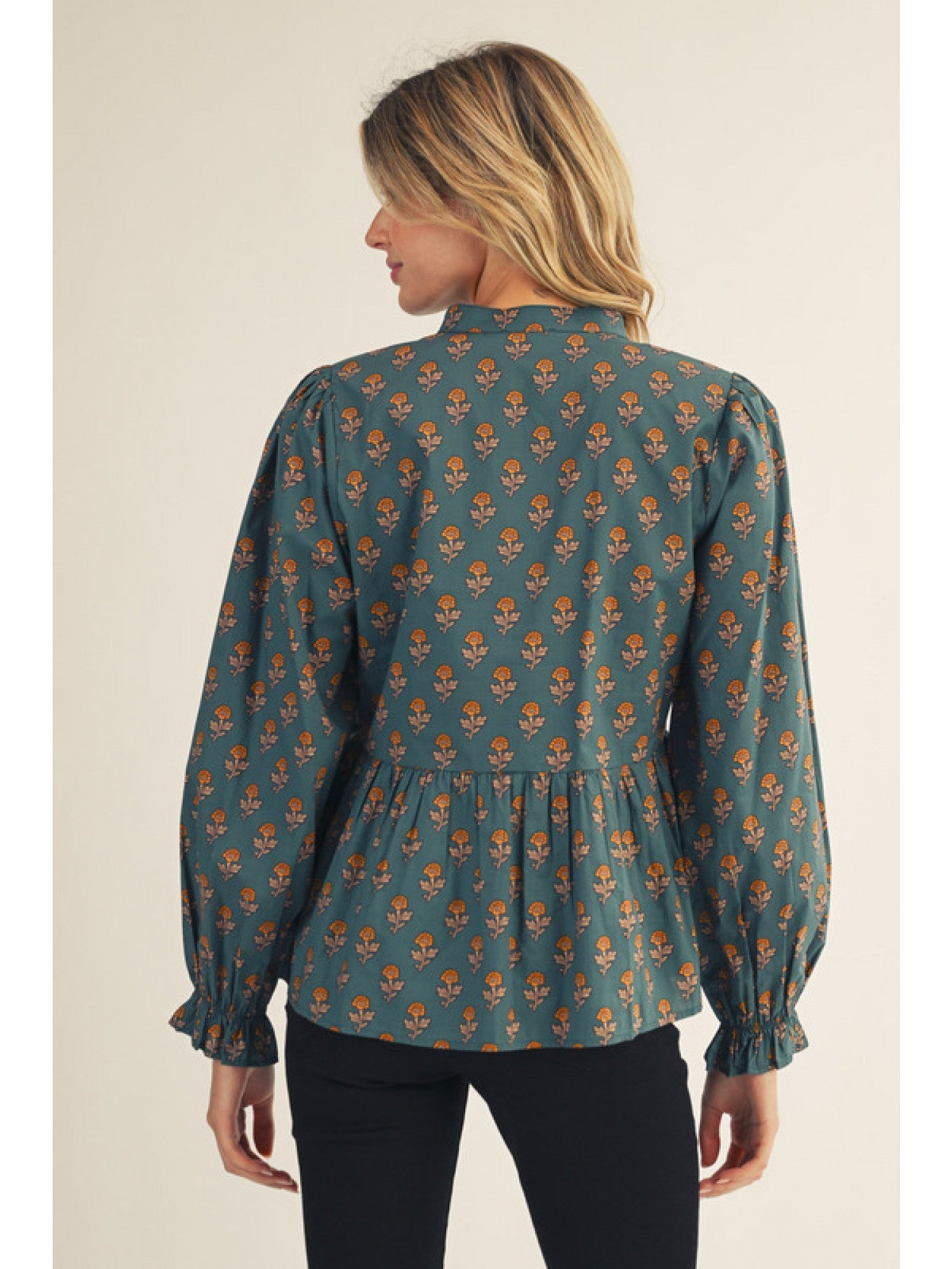 JODIFL Women's Top Ruffled Long Sleeves Floral Peplum Top || David's Clothing