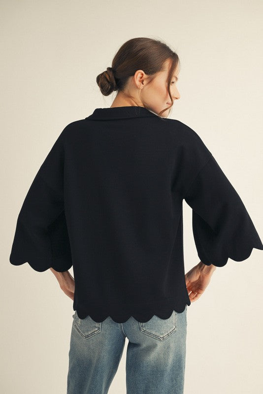 JODIFL Women's Top Scallop Edge Detail Solid Top