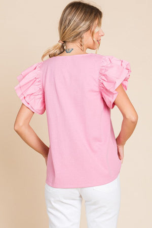 JODIFL Women's Top Solid Ruffled Layer Shoulder Top || David's Clothing
