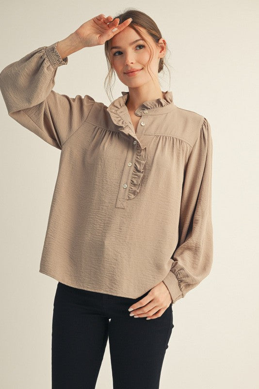 JODIFL Women's Top TOAST / S Ruffle Accent Texture Fabric Top G14772